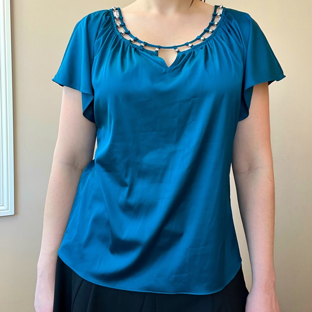 Teal WHBM Beaded Blouse